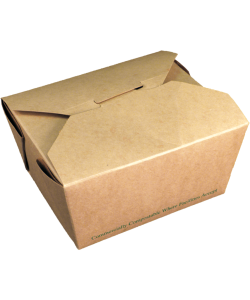 Fold top compostable Kraft takeout container 26 oz. - 738 ml - closed