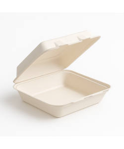 Contenant à charnière 8 pouces 1 compartiment Bagasse  sans PFA