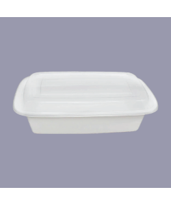 White rectangular PP container 38 oz with lid