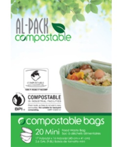 Sacs compostables pour poubelle de cuisine 17 x 16” 10 L (2.6 gal)