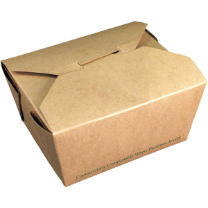 Fold top compostable Kraft takeout container 26 oz. - 738 ml - closed